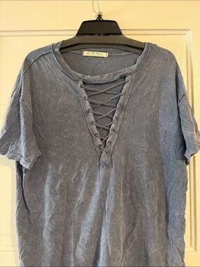 We The Free Women's Washed Blue Lace-Up Tee